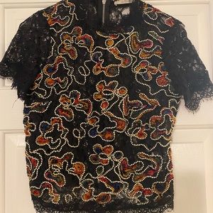 Zara Beaded and Embroidered Black Top
